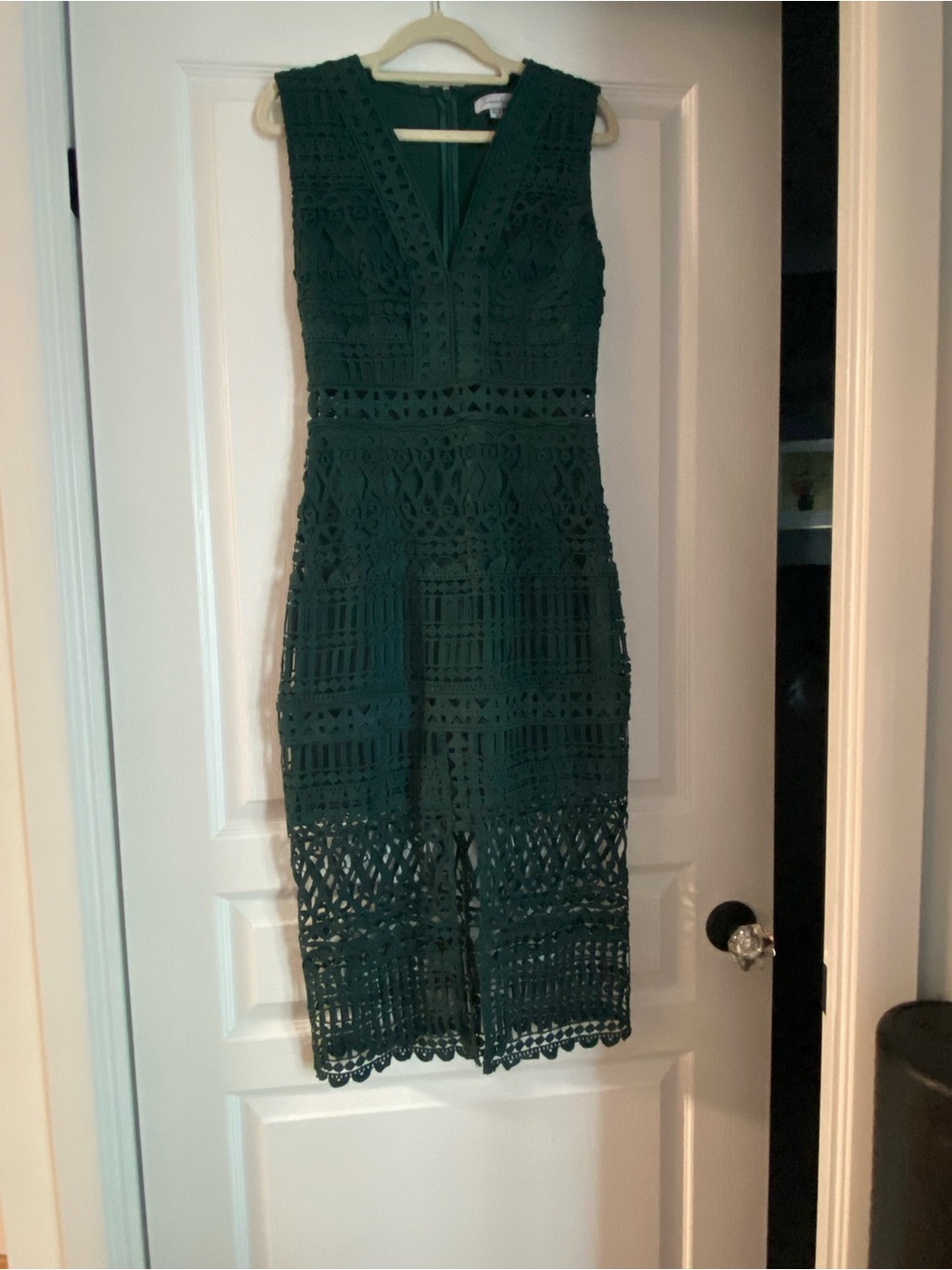 V-Neck Crochet Midi Dress in Deep Green - Picture 2 of 5